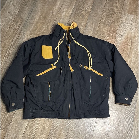 Misty Valley Vintage 80s/90s Abstract Puffer Jacket Women's MEDIUM Black Aztec - Picture 1 of 12